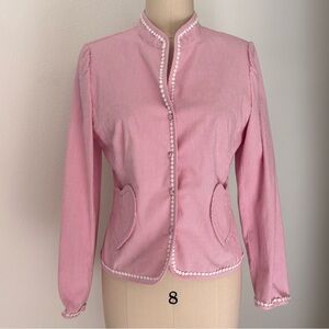 Lilly Pulitzer Pepper Jacket NWOT Hibiscus Pink Stripe Heart Patch Pocket 8